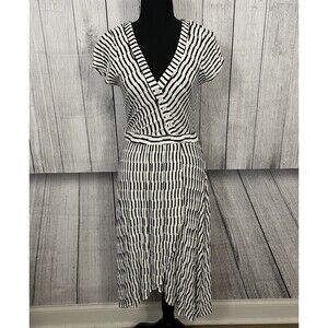Maeve Anthropologie Women's XS White & Black Striped Pullover Faux Wrap Dress